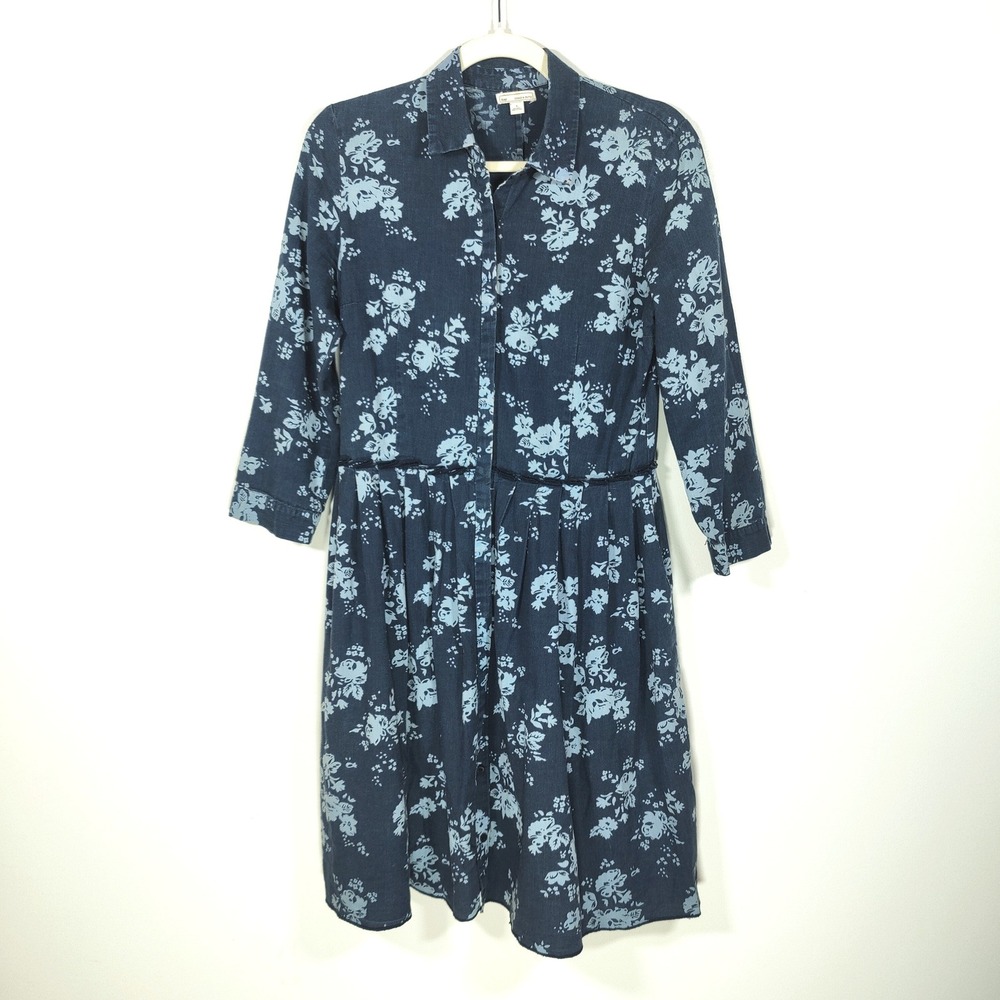 Gap Indigo Blue Floral Cotton Shirt Dress Small Cottagecore Prairie 139859